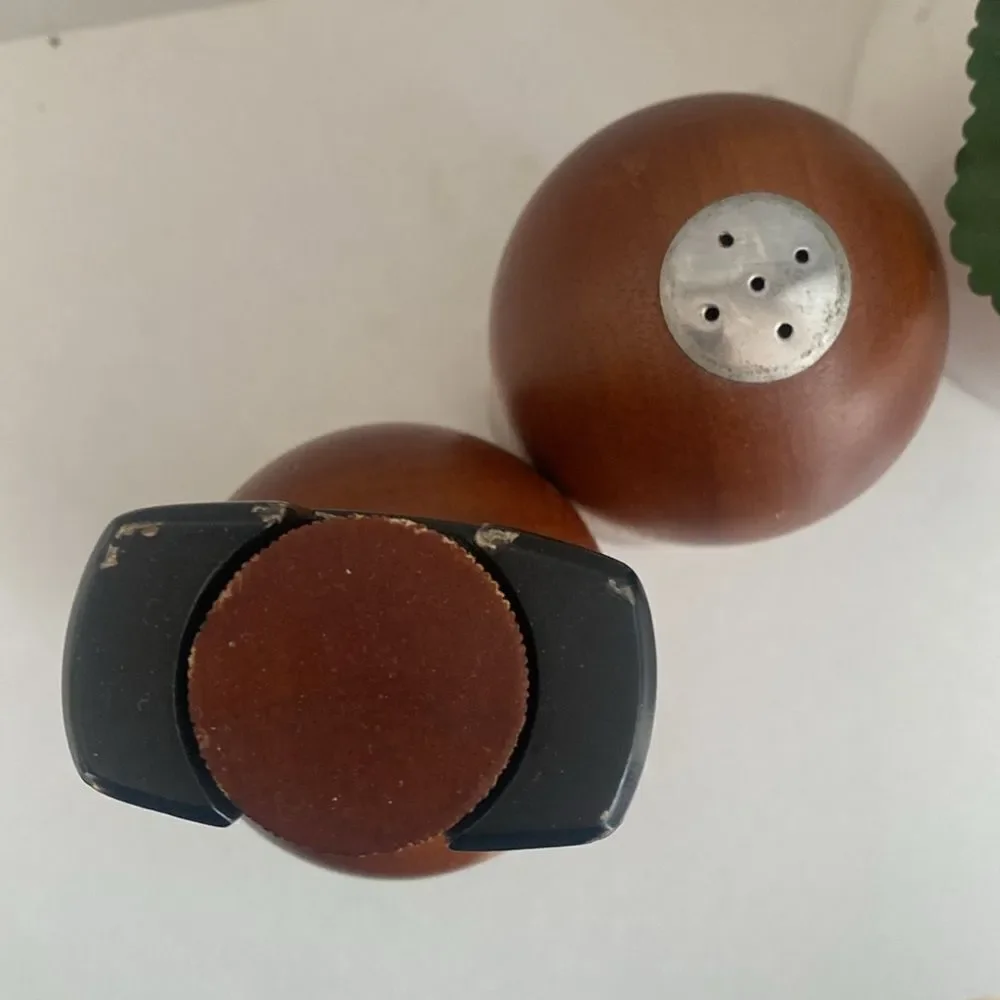Vintage MCM Art Deco Mr. Dudley Wood Salt Shaker and Pepper Grinders